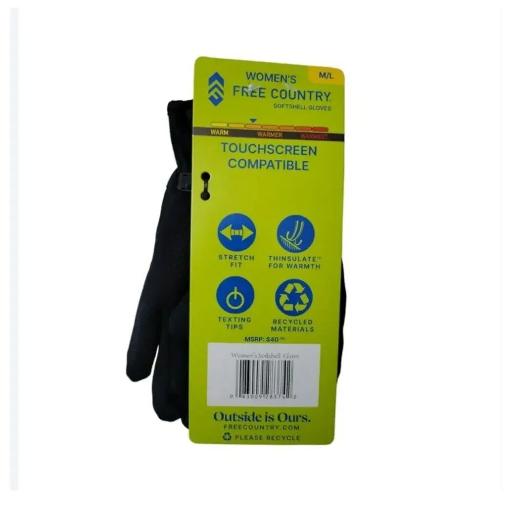 Free Country NWT Women's Touchscreen Insulated Warm Softshell Glove M/L